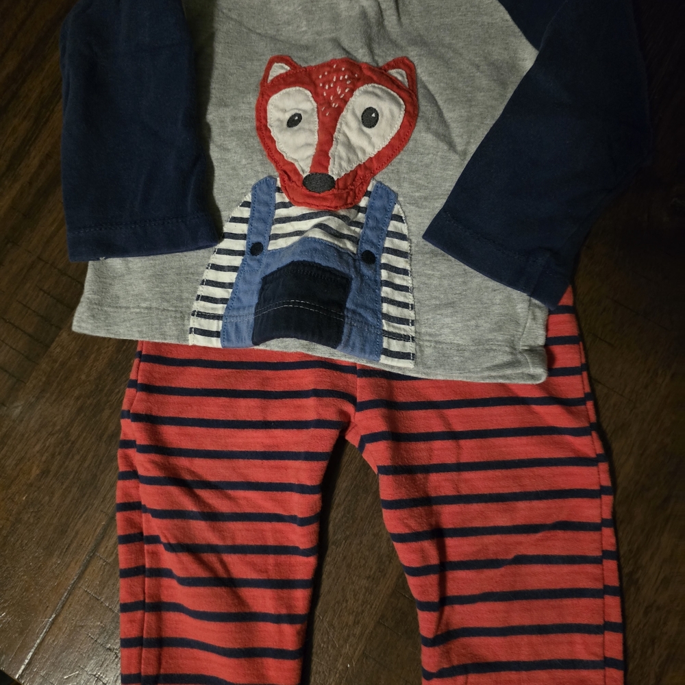 Baby Boden Fox Pajama Set - Navy and Red